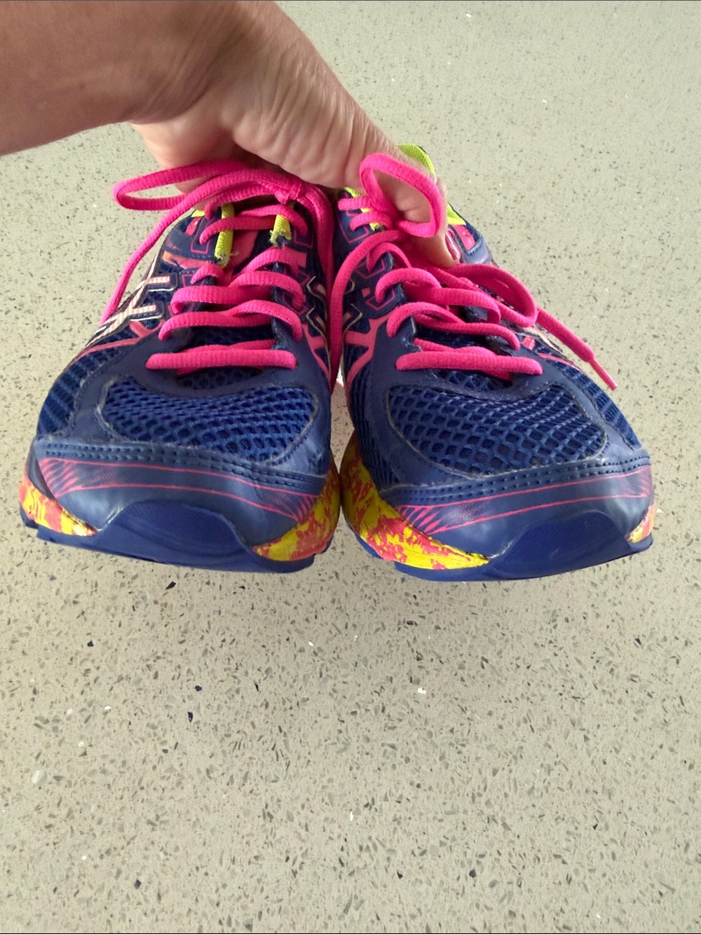 ASICS Navy Running Shoes with Pink & Neon Yellow Accents - Picture 4 of 12